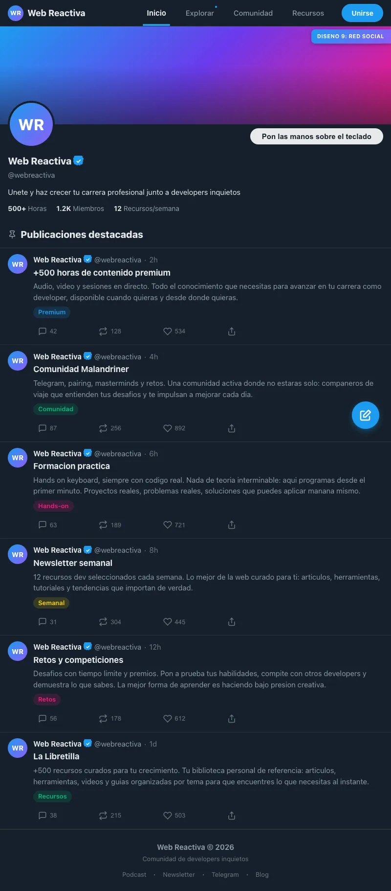 Diseño de tipo red social con frontend-design skill