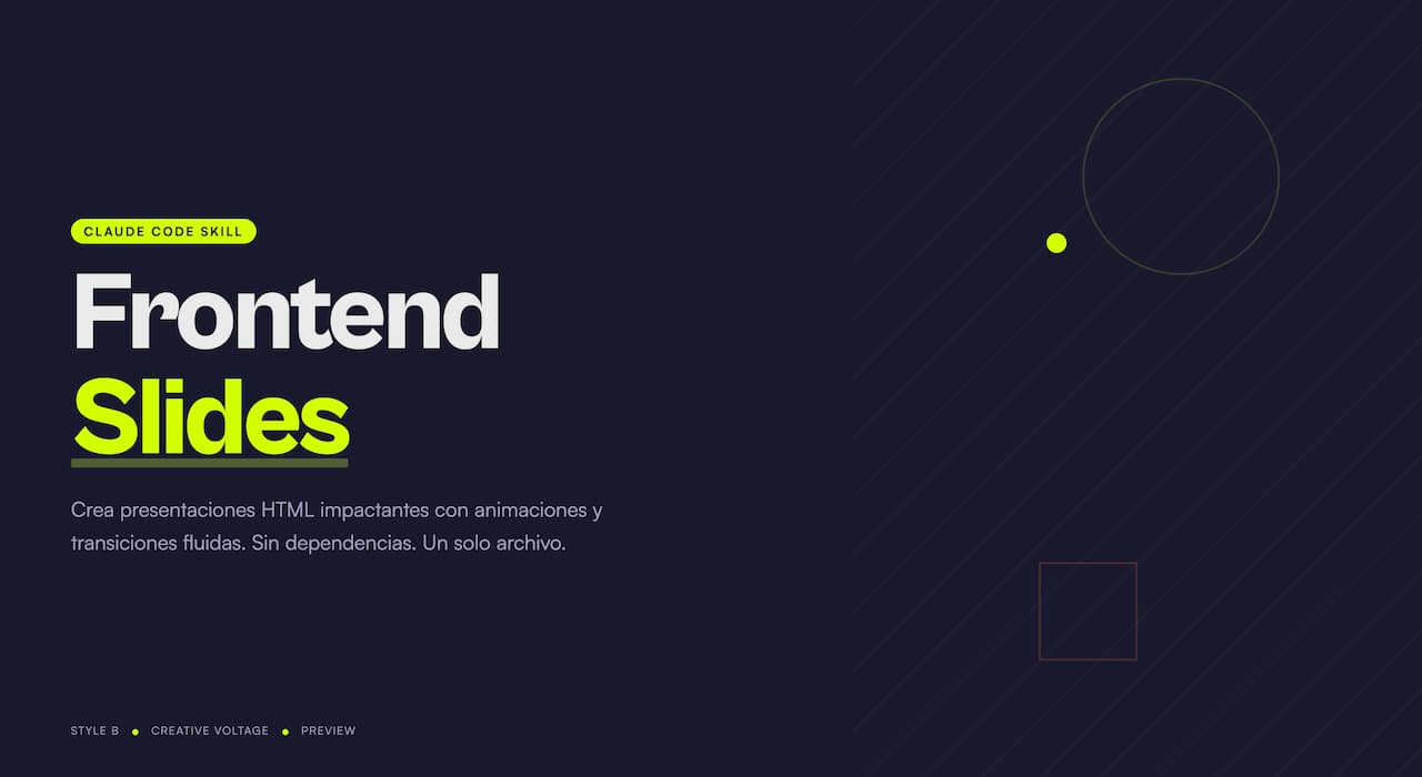 Slide de presentación con estilo Terminal Green generada por frontend-slides