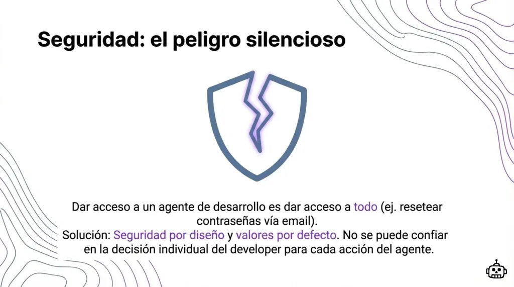 Escudo roto representando los riesgos de seguridad al dar acceso completo a agentes de IA