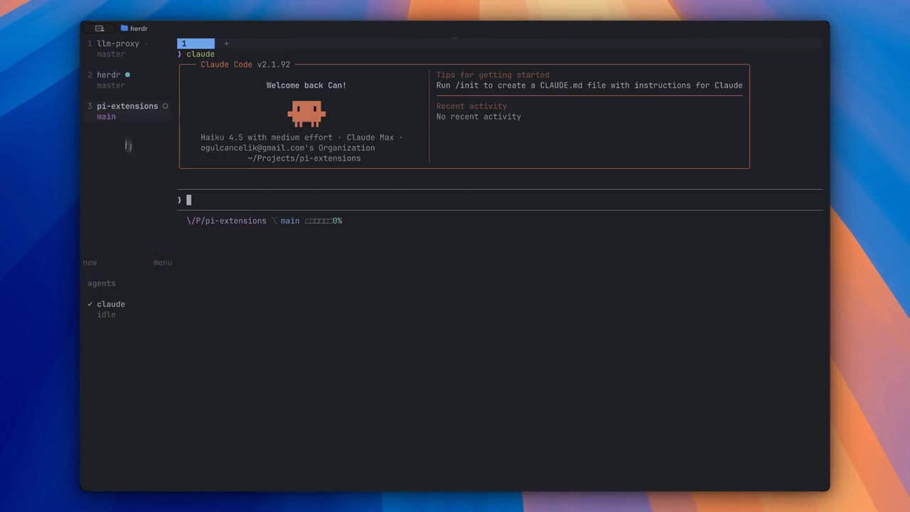 Dos sub-agentes lanzados por el propio herdr a través de su API de socket