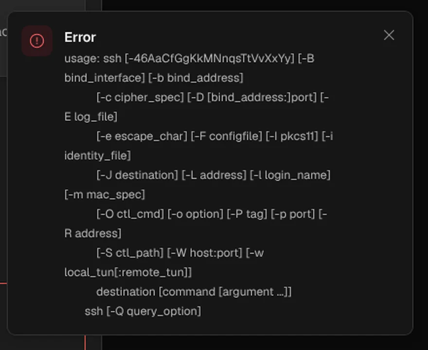 Notificación de error de Coolify con la ayuda del comando ssh, señal de que la conexión SSH al servidor ha fallado
