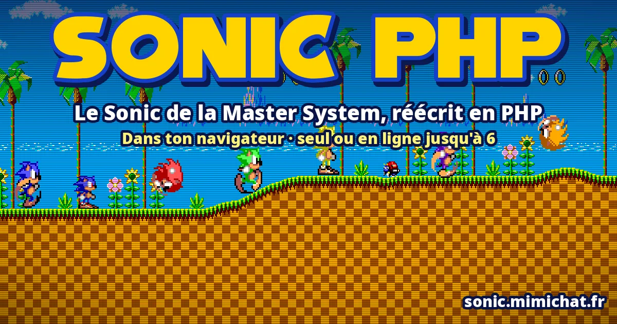 Portada de Sonic PHP: varios Sonic de colores corriendo por Green Hill