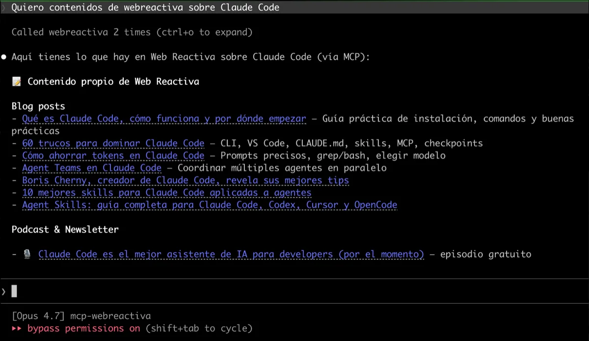 Consulta al MCP de Web Reactiva desde Claude Code Consulta al MCP de Web Reactiva desde Claude Code